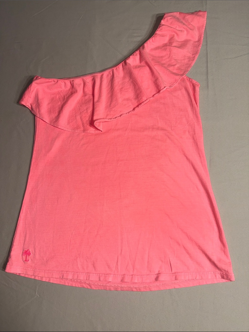 Lilly Pulitzer Coral Pink One Shoulder Ruffle Top 100% Pima Cotton M